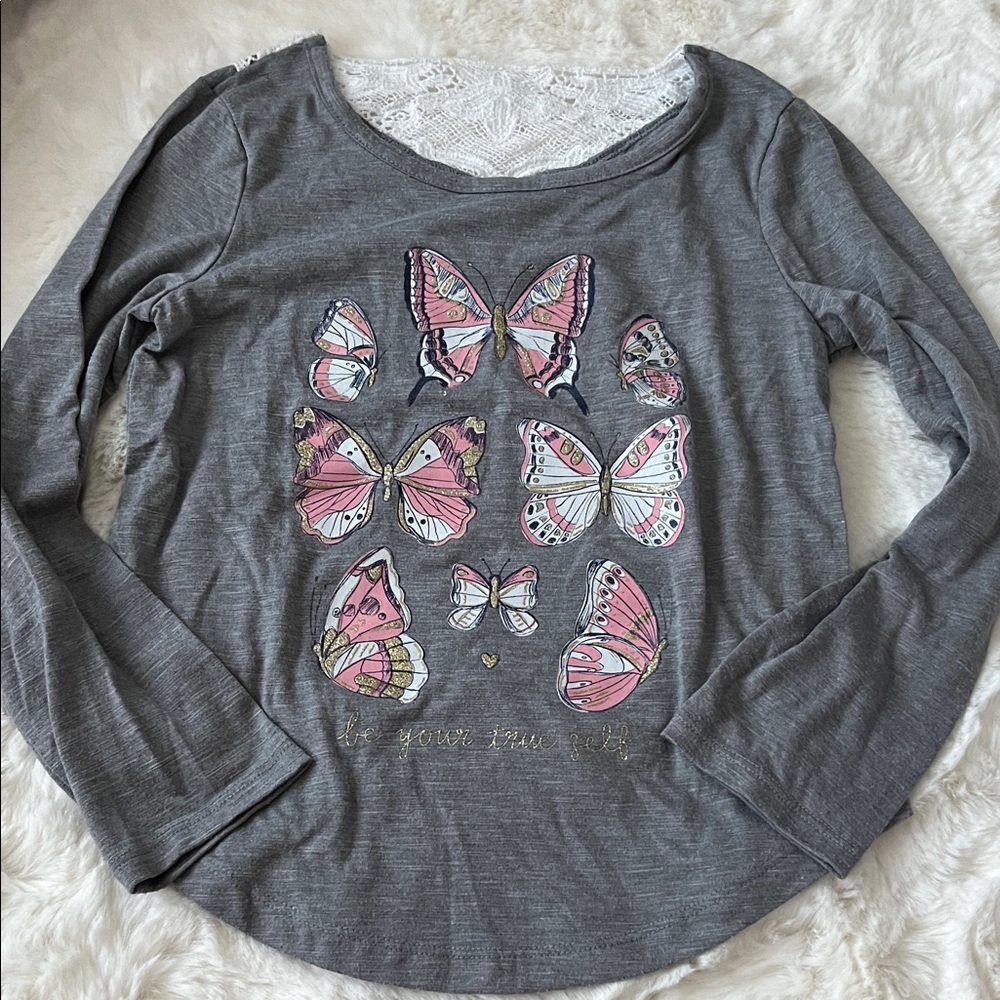 SO Gray Lace Detail Top